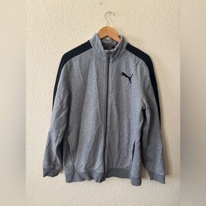 Puma Gray and Black Zip Up Sweater with Athletic Design